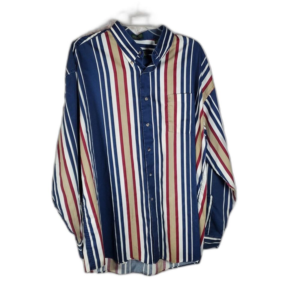 Vintage Vertical Striped Button Down Shirt Long Sleeve Size XL